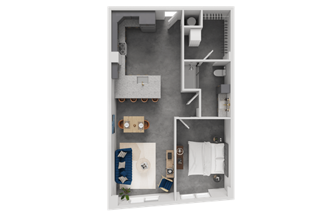 Floor plan for 1 bed, 1 bath, 775 sqft